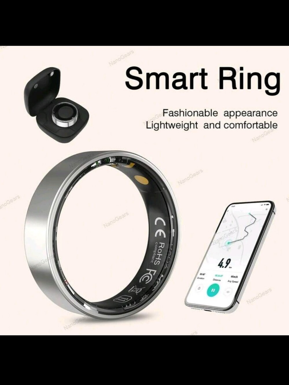Smart Ring Wearable Fitness Tracker - Silver